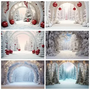 Рождественская елка фотография фон реквизит арочный кедровый лес дверь снеговик кинотеатр сосна новогодняя вечеринка студия фон