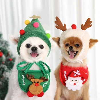Рождественская шапка для домашних животных Милые рога Шляпа Слюна Полотенце для маленьких собак Принадлежности для одевания кошек Прекрасный дизайн Одежда для щенков Аксессуары для собак