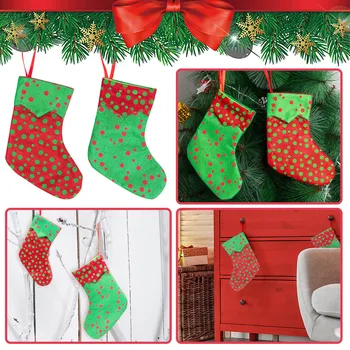 Рождественские носки, подарочные пакеты, рождественские чулки с красными и зелеными точками, носки, конфетные пакеты, рождественские елкирождественские
