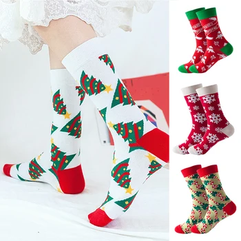 Рождественские носки Чулочно-носочные изделия Новый год Mid-Tube Носки Мода Повседневные Дышащие Забавные Снежинки Хлопок Носки для ног кальцетины носки ??
