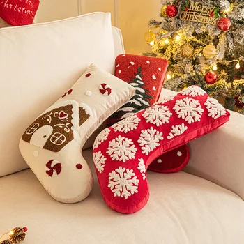 Рождественские подушки для носков Снежинка Вышитые рождественские подушки для дивана Праздничные новогодние декоративные подушки специальной формы