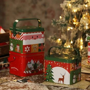 Рождественский квадратный металлический консервный набор Коробка для конфет Подарочная коробка для хранения Печенье Железная банка Домашняя коробка для хранения
