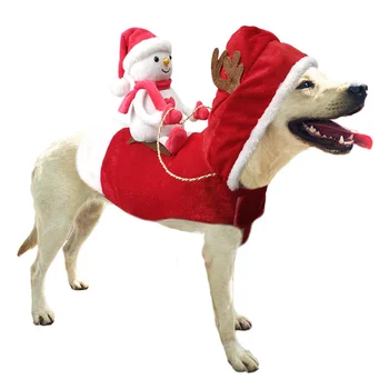 Рождественское украшение Одежда для собак Интересное Санта-Клаус Езда на оленях Куртка Пальто Зима Теплый Снеговик Верховая езда Лошадь Кошка Платье