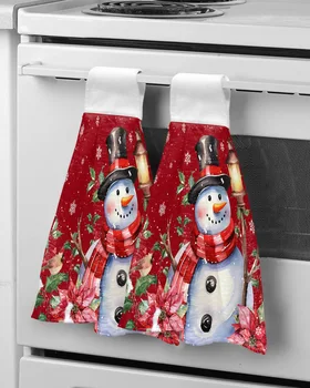 Рождество Пуансеттия Снеговик Полотенца для рук Кухонная салфетка из микрофибры Абсорбирующие подвесные полотенца