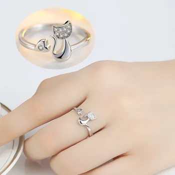 розовое золото цвет прекрасное кольцо в форме кошки прозрачный кристалл CZ инкрустированное женское отверстие для девочек регулируемый размер кольца для вечеринок ювелирные изделия