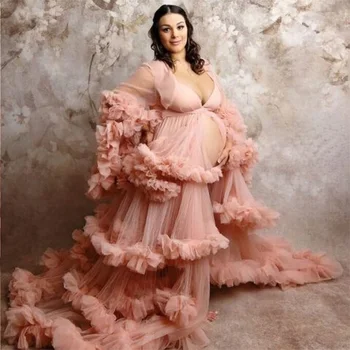 розовый тюль свадебные платья для беременных для фотосессии baby shower беременные со съемной накидкой на заказ женское выпускное платье