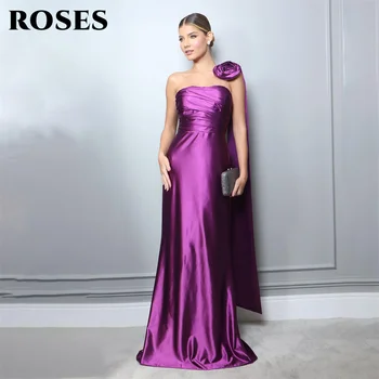 РОЗЫ Фиолетовое пятно Русалка Платья для особых случаев 3D Цветок Вечернее платье Длинные складки Сексуальные вечерние платья vestidos de fiesta