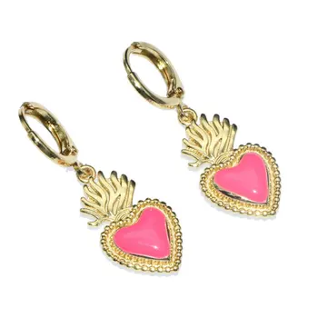 Роскошные подарки на День святого Валентина Высококачественные нежные позолоченные медные многоцветные эмалевые висячие серьги-кольца для женщин