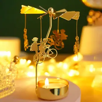 Ротационный подсвечник Золотой сплав листьев Карусель Подсвечник для свадебной вечеринки Центральные элементы стола на Рождество на Рождество