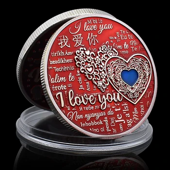 С Днем Святого Валентина Я люблю тебя Серебряная монета Любовь Памятная медаль Выражающая Несколько Языков Фестивальный Подарок