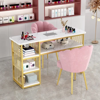 Салон красоты Профессиональный маникюрный стол Светильник Роскошный маникюрный стол и стул Набор со встроенным пылесосом Домашние столы для макияжа