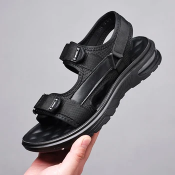 Сандалии для мужчин На открытом воздухе Мода 2023 Лето Мужская обувь Кожаная нескользящая пляжная обувь Slip-On Повседневная обувь Мужчины Air Sandals