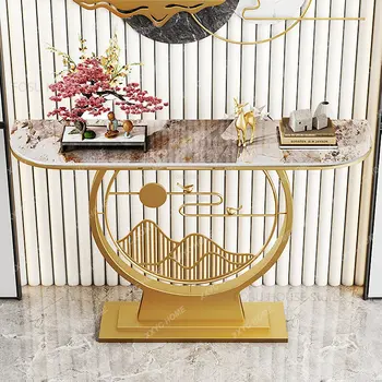 Светлые роскошные консольные столы из сланца Домашняя мебель в китайском стиле Входная консоль Гостиная Современное искусство Полукруглые столы для крыльца