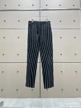 Светоотражающие полосатые цветные джинсы clash модные y2k стирка искусственная высокая талия тонкие прямые женские брюки 2023 осень и зима новые