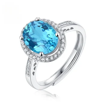 Серебряное инкрустированное синее сокровище Топаз Голубая слеза Принцесса Новое кольцо