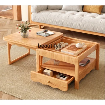  Складной и подъемный журнальный столик в японском стиле Обеденный стол из массива дерева Многофункциональный современный минималистичный чайный стол