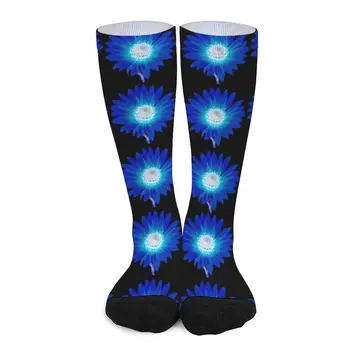 Современные носки с принтом подсолнуха Зимние синие подсолнухи Художественные чулки Повседневная пара Мягкие дышащие носки Альпинистские противоскользящие носки