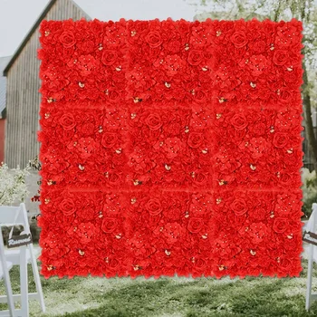 Стеновые панели из искусственного красного цветка 50x50 см Шелковые цветочные панели для цветочного декора Свадебный декор Аксессуары для украшения дома
