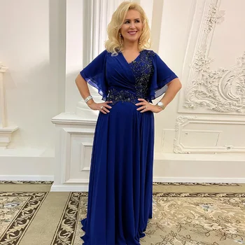 Темно-синее вечернее платье для женщин 2023 Бисероплетение V-образным вырезом Роскошное платье Длинное Большие размеры Элегантная Мать Невесты 