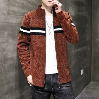 трикотажный свитер мужской полосатый кардиган с воротником мужская одежда молния молния корейская мода дешевая высококачественная реплика y2k винтаж а