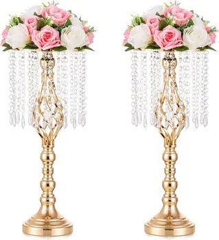 Украшения для свадебного стола - 10 шт. Золотая ваза для центральных украшений с кристаллами люстры, высокая ваза для цветов, свадебная M
