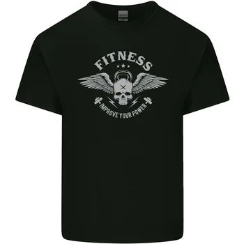 Фитнес в тренажерном зале Увеличьте свою силу Череп Мужская хлопковая футболка