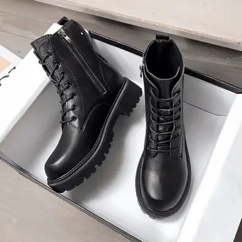 Хорошие черные боевые ботильоны на платформе для женщин на шнуровке с пряжкой ремешок женская обувь зимние байкерские ботинки размер 40 женская обувь