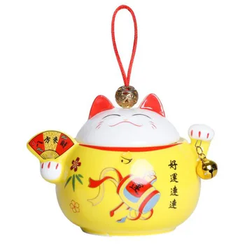  Чайник для свадьбы День рождения Креативный подарок Благоприятный домашний декор Керамический Lucky Cat Чай Caddy Герметичное хранение Чайная коробка Банка