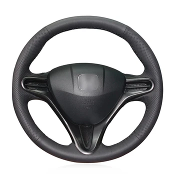 Черная искусственная кожа Ручное шитье Мягкий чехол на рулевое колесо автомобиля для Honda Civic 8 Civic Type R 2006 2007 2008-2011 (3-спицевый)