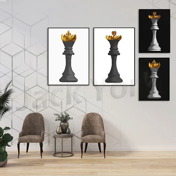 Шахматный набор Король и королева Декор настольной игры | Черные шахматные фигуры Пара Картина | Холст Принт Настенное Искусство