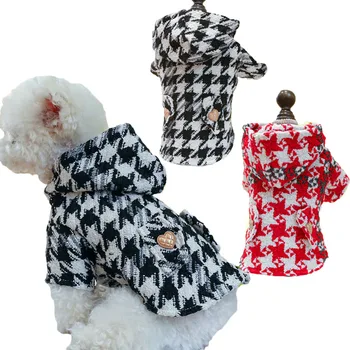 шерстяное клетчатое пальто для собаки,красный,черный,одежда для домашних собак для маленьких средних собак,Костюмы Chiwawa York,Куртка с капюшоном для щенка-котенка,XL,Зима