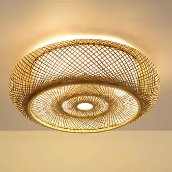 японский фонарь потолочный светильник Плетеный круглый ротанговый светильник ручной работы Деревенская азиатская спальня Гостиная спальня Бамбуковая лампа