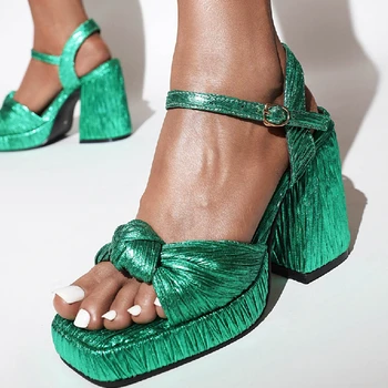 【ENMAYER】Роскошные зеленые женские сандалии Летняя обувь 2023Платформа Сексуальные высокие каблуки Пип Ноу Розовые каблуки Вечеринка Танцевальная обувь Женский бренд