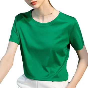2023 Летние женские футболки с коротким рукавом Однотонная двухсторонняя футболка из мерсеризованного хлопка CooL Многоцветные женские футболки Топы